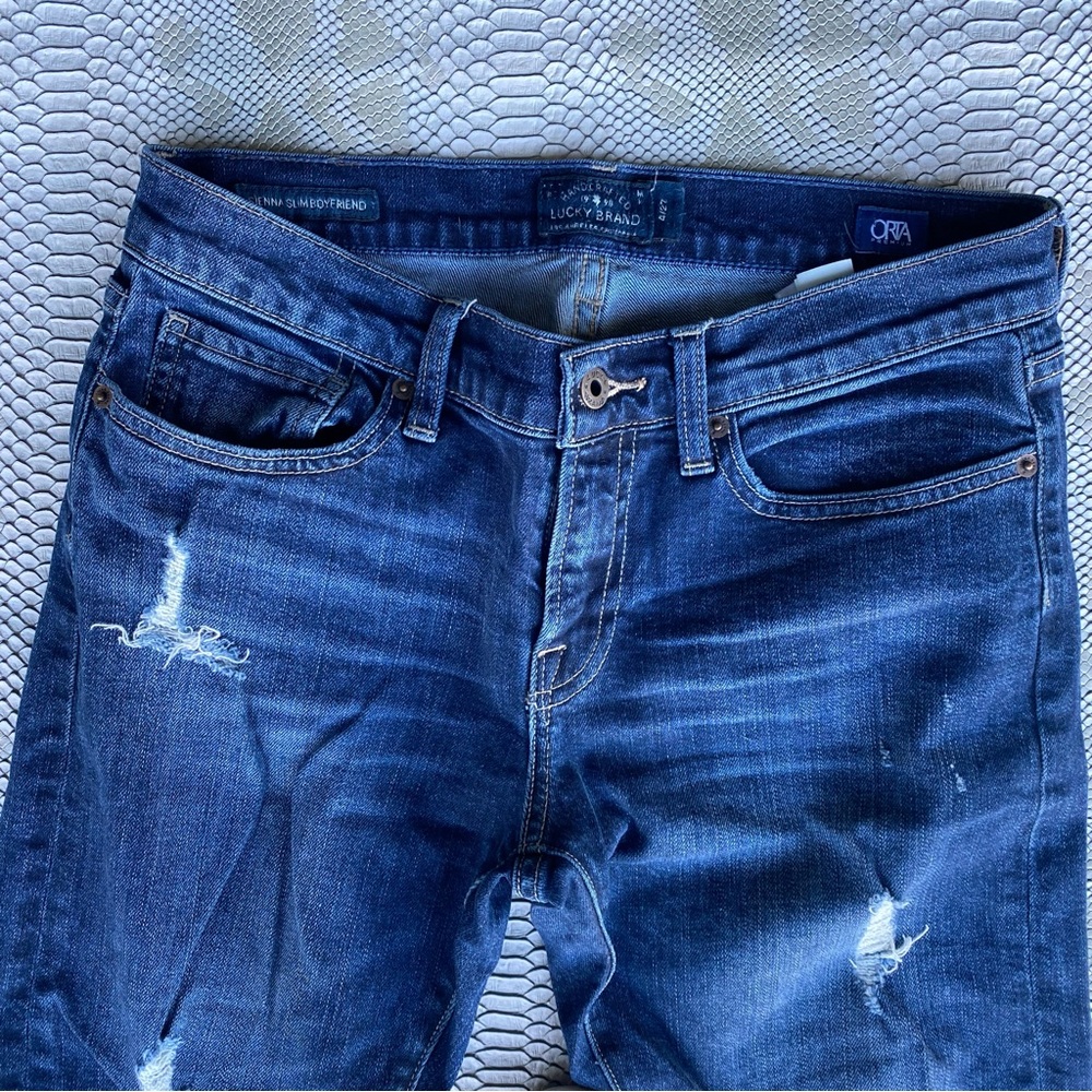 Lucky brand boyfriend distressed destroy skinny jeans